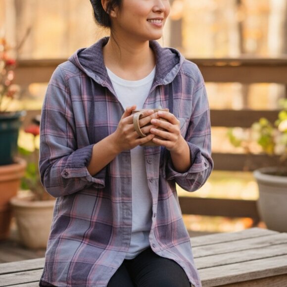 NWT COLUMBIA Plaid Hooded Button-Up Shirt - Picture 1 of 10